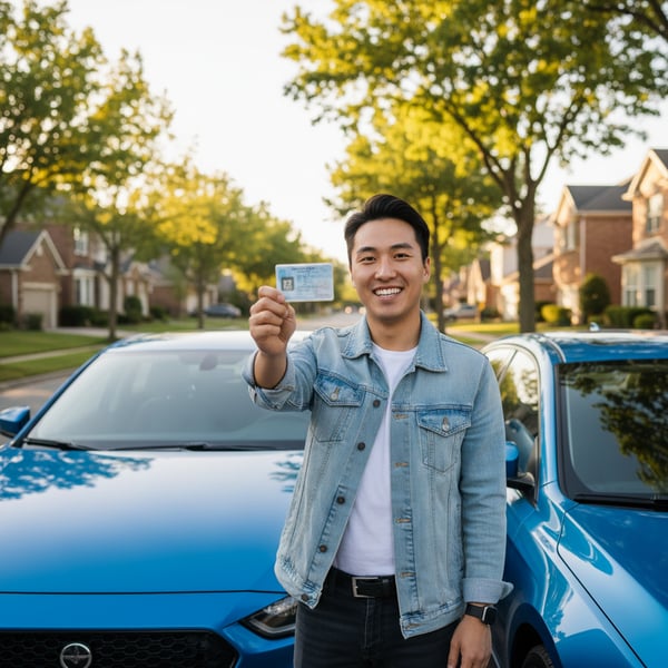 Happy person holding driver's license